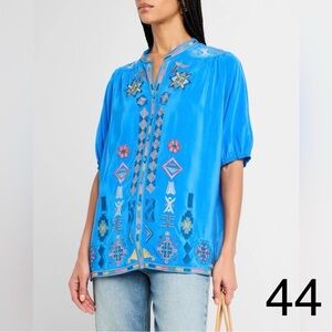 Johnny Was Vibrant Blue Embroidered Blouse